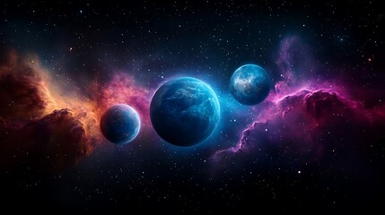 Fototapeta premium Cosmic Symphony: Vibrant Planets and Nebulae in Galactic Dance