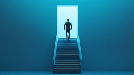 Man in Suit Walking Towards an Open Door
