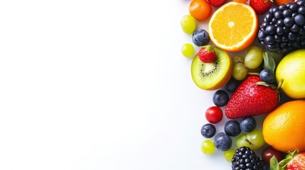 A Border of Colorful Fresh Fruit on a White Background