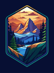 Mountain Landscape with River and Sunset