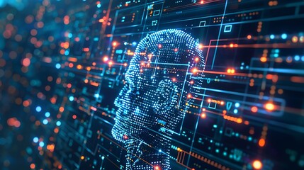 Abstract futuristic Human head with Digital line dots For Future AI Artificial Intelligence Technology Innovation Concept.