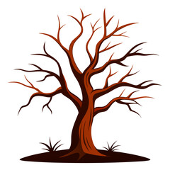 A cartoon of a leafless tree on a white background