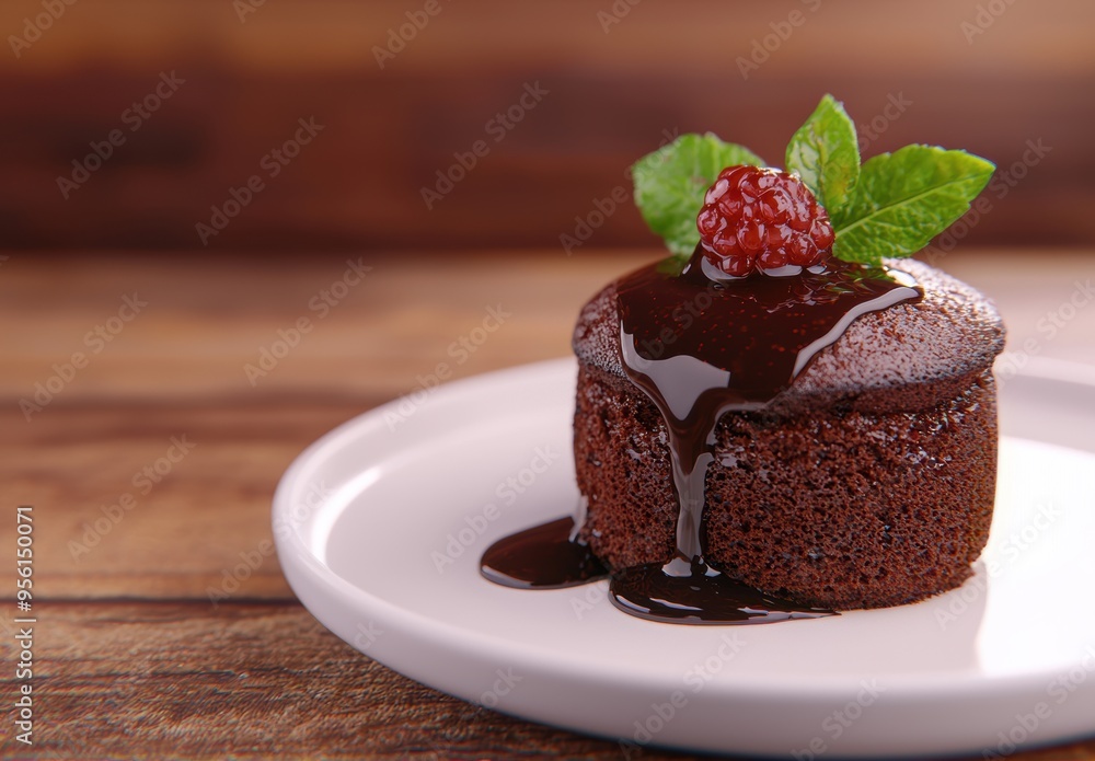 Wall mural Decadent chocolate cake with raspberry topping