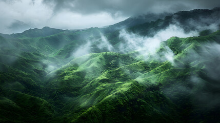 Fototapeta premium a lush and verdant mountain landscape unfolds, offering a breathtaking view of nature's grandeur.