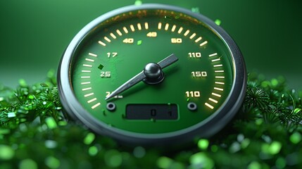 minimalistic cartoon style a green speedometer