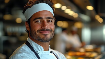 Fototapeta premium Portrait of a Smiling Chef in a Restaurant Kitchen