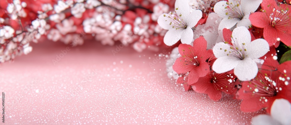 Wall mural beautiful spring blossom flowers in pink and red