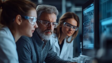 Scientists Analyzing Data on Computer Screen in Lab