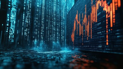 Fototapeta premium Digital screen showing interest rates dropping like a waterfall, financial crisis imagery.