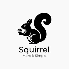 Vector logo featuring a silhouette of a squirrel holding an acorn