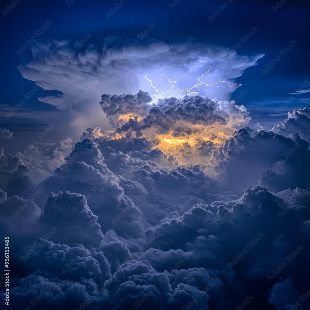 Canvas Prints A dramatic lightning strike illuminates a sky filled with dark storm clouds.