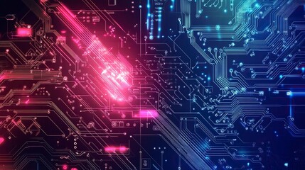 Fototapeta premium 2d illustration Abstract futuristic electronic circuit technology background generative ai