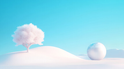 Fototapeta premium cold weather in the Great Cold Season, and the earth is silvery white. 3D rendering style, blue and white background