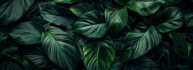 A close up of green leaves with a dark background
