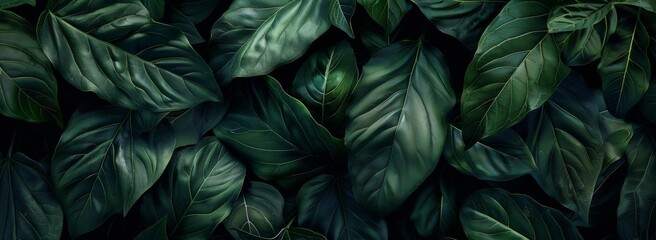 Fototapeta premium A close up of green leaves with a dark background