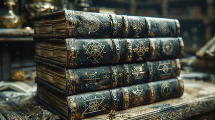 Enigmatic Wisdom: Stack of Vintage Astrological Tomes