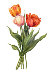 Fototapeta premium A beautiful Tulip flower with green leaves, perfect for decorative, watercolor art, nature-themed designs