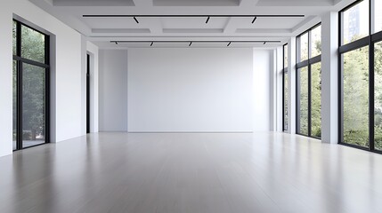 Obraz premium Bright and Airy Empty Room with High Ceilings and Large Windows in Light Gray Color Scheme
