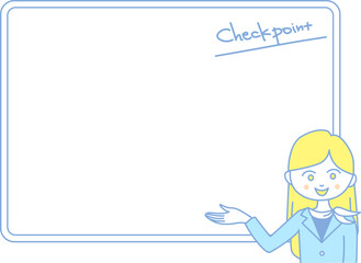 イラスト素材：チェックポイントについて確認するビジネスウーマン