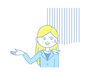 イラスト素材：接客をしながら困っているビジネスウーマン