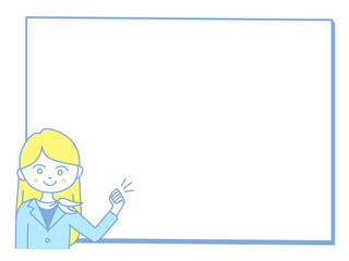 イラスト素材：自信あふれる様子で説明をするビジネスウーマン