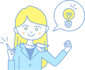 いいアイディアを思いつきうれしそうなビジナスウーマン