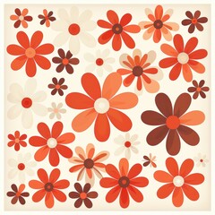 Obraz premium Retro Floral Pattern with Red, Orange and Brown Flowers on White Background