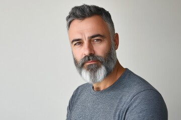 Fototapeta premium Portrait of thoughtful middle aged man against white background