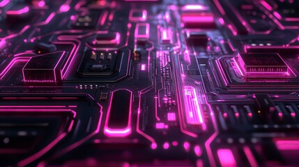 2d illustration Abstract futuristic electronic circuit technology background generative ai