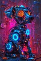 Cybernetic Canine in Neon Glow