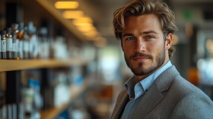 Fototapeta premium Handsome Man Looking at Camera in Office Setting