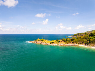 Drone view Beautiful clouds blue sky over sea in high season at Phuket Thailand