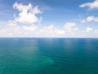 Drone view Beautiful clouds blue sky over sea in high season at Phuket Thailand