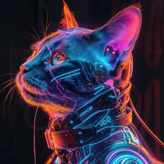 Cybernetic Cat in Neon Lights