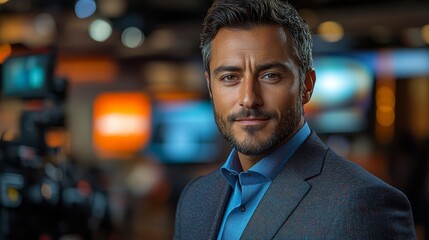 Obraz premium Confident Businessman in Suit Portrait with Blurred Background