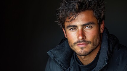 Fototapeta premium Handsome Man Portrait Serious Expression Close up Face