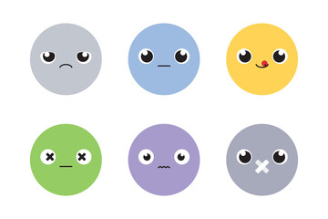 Set of cute cartoon emotion icons. Flat design illustration.	