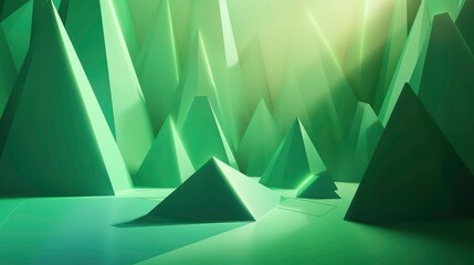 Abstract green geometric background with light and shadow.