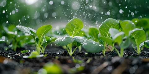  blurred background reveals a gloomy rainy day. The trees and bushes in the foreground are dotted with raindrops