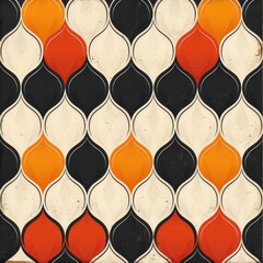 Abstract Geometric Pattern with Orange, Red and Black Colors on Beige Background