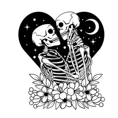 Floral Skull Lover | Lover Skeleton | Lover | Skull Love with Flowers | Couple Skull | Dead Romance | Till Death | Relationship Goal | Original Illustration | Vector and Clipart | Cutfile and Stencil