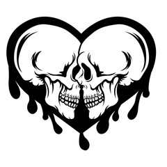Lover Skull | Dead Lover | Till Death | Couple Skull | Dripping Heart | Dead Romance | Lover | Relationship Goal | Original Illustration | Vector and Clipart | Cutfile and Stencil