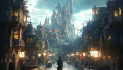 A fantastic castle on the slopes of the mountains