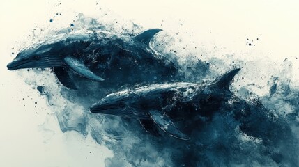 Fototapeta premium Eerie Oil Spill: Darkness Engulfs Wildlife in Watercolor