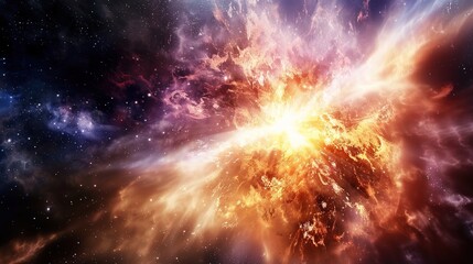 Big Bang colorful space galaxy fog cloud nebula. Universe science astronomy and stary night cosmos mockup background. Supernova concept wallpaper