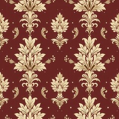 Elegant Damask Seamless Pattern in Burgundy and Gold
