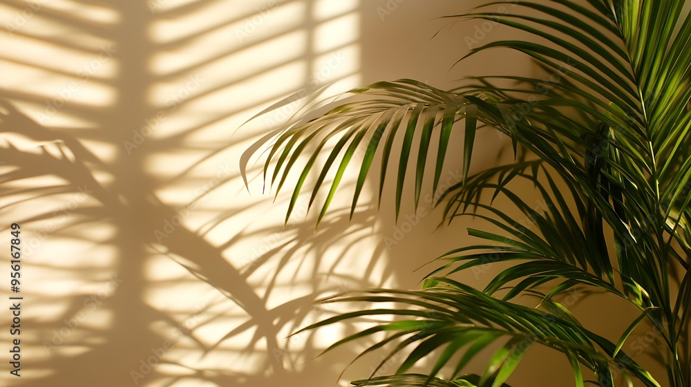 Wall mural Palm Leaves Casting Shadows on a Wall