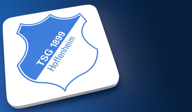 Logo of the German Soccer Club TSG Hoffenheim of the 1. tier national football league on blue gradient background