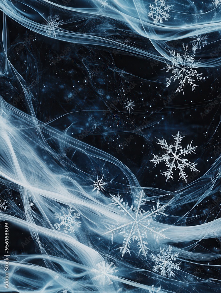 Fototapete delicate snowflakes float amidst flowing lines, forming a mesmerizing winter-themed design against a
