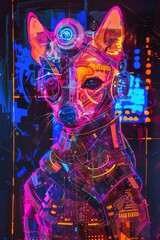 Cybernetic Animal Portrait in Neon Lights